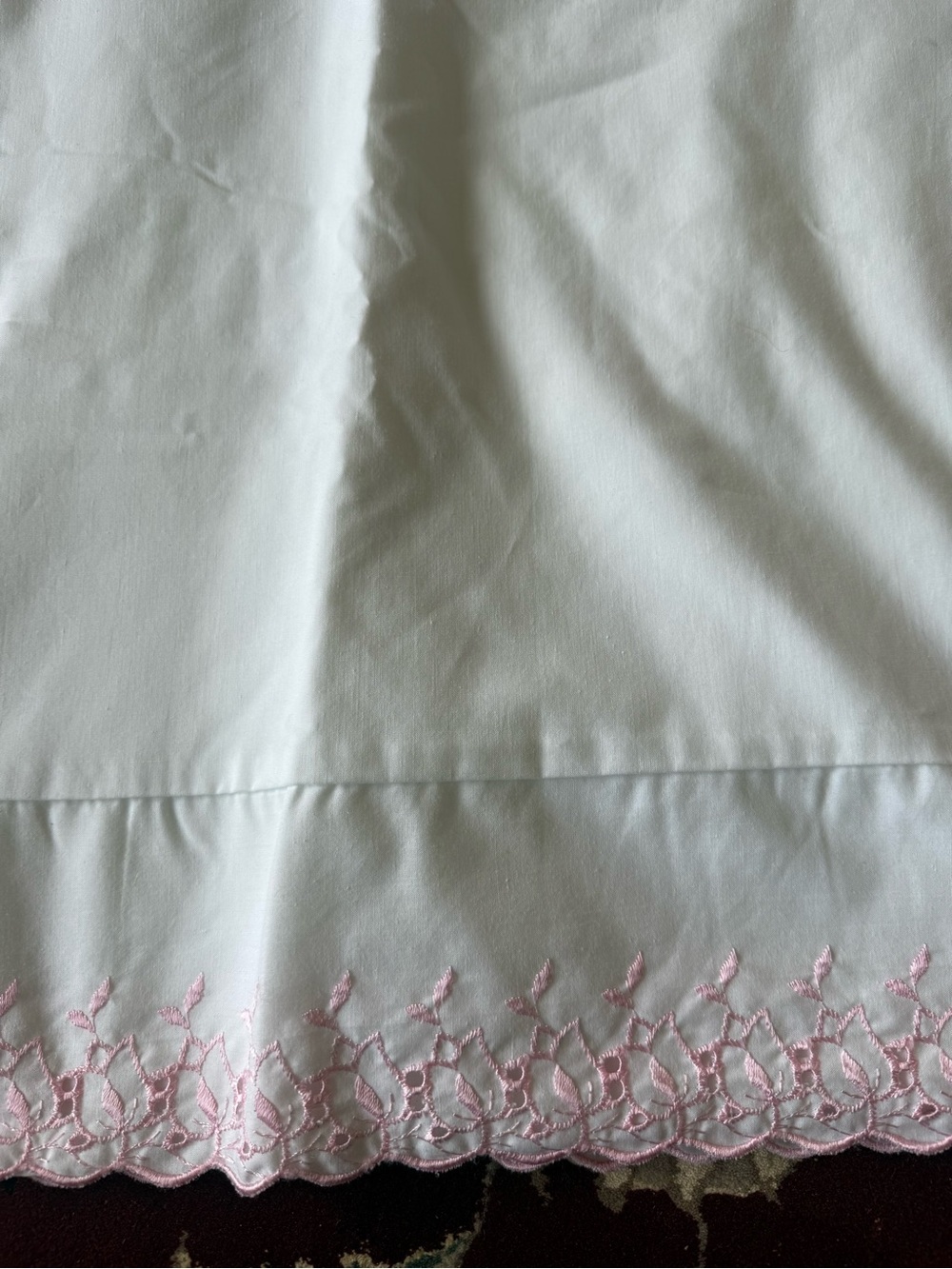 Vintage Cannon pink white eyelet queen flat sheet